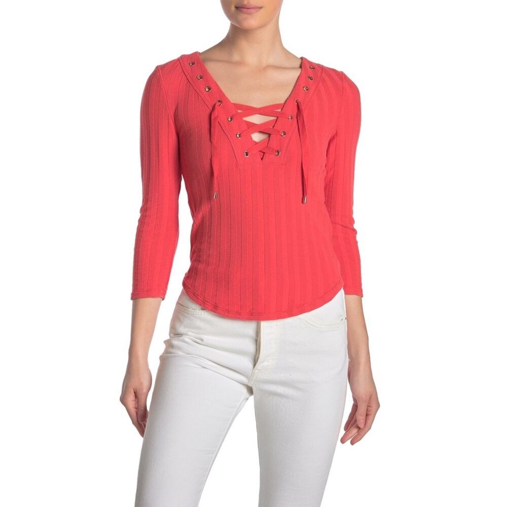 Free People Ice Cold Lace-Up Top in Rose Small